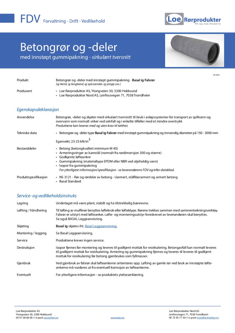 Loe Rørprodukter_FDV Betongrør - ig Falsrør
